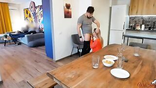 A hot woman cheats on her husband with someone right in front of him