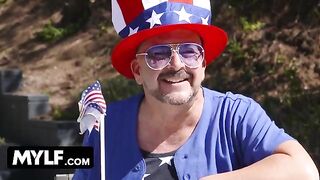 Two sexy MILFs, including stunning Ariella Ferrera, are having a passionate foursome on 4th of July