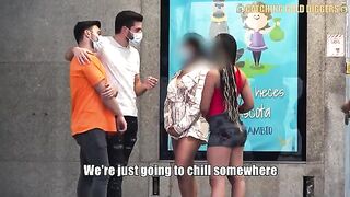 Two young and sexy Mexican women are getting fucked on the bus stop