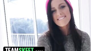 Whitney Westgate, with striking blue eyes, gets her neighbor's cock sucked and cum on her tits