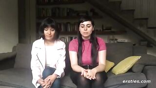 Lesbian beauties passionately have sex with a strapon dildo