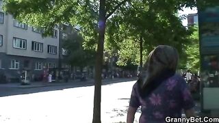 Freckles and big tits old lady riding cock in hardcore style
