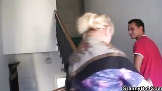 Freckles and big tits old lady riding cock in hardcore style