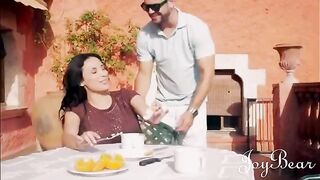 Busty brunette Anissa Kate enjoys passionate holiday sex