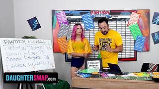 Cute teens Jazmin Luv and Aubree Valentine trick their stepdads to win