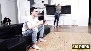 The girl with small boobs is fucking with her stepbrother