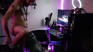 A cute beauty playing video games has an amazing sex session