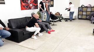 Backstage group sex with Monika Fox and intense anal action