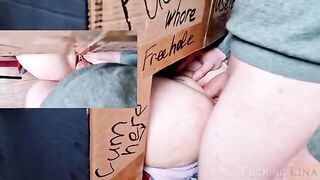 Babe Lina fucked in her tight pussy through the glory hole