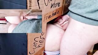 Babe Lina fucked in her tight pussy through the glory hole