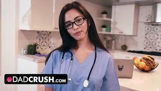 Nurse stepdaughter Scarlett Alexis gives her stepdad a blowjob