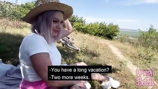 A hot chick is having fun with a stranger in the park
