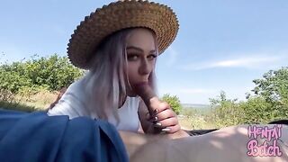A hot chick is having fun with a stranger in the park