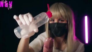 A girl in a nurse's uniform makes her patient cum twice