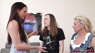 Two mature women are sharing their younger companions in an intimate encounter