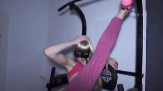Fitness teen gets her ass smashed by two cocks in the gym and drenched with cum