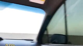 Slutty chick sucks cock in the car on the parking lot