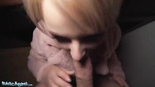 Blonde teen with short hair gets fucked at the bus stop