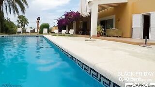 Little Caprice sucks cock of foreigner in the pool