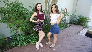 Two stepdaughters share a hot and steamy threesome experience