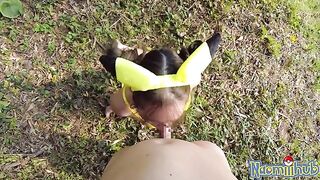 A sensual Japanese themed sex with an 18 y.o. amateur is done outdoors