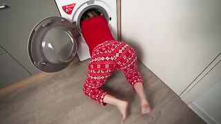 A step mom gets stuck in a washing machine and the step son takes advantage