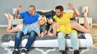 Step daughters Kate Bloom and Jewelz Blu get punished and fucked by their dads in a taboo roleplay
