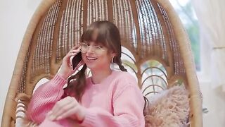 Skinny babe Riley Reid masturbating on the phone