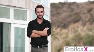 Two cute girls are having a passionate threesome sex with a guy