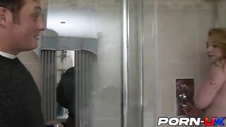 Harmony Reigns, busty British babe, gets fucked by stepdad post shower