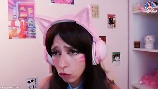 Gamer girl in DVA cosplay, riding dildo and giving a blowjob while playing
