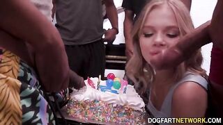 Coco Lovelock receives a surprise birthday gift of 11 big black cocks