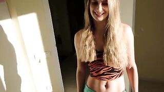 The girl caught her stepbrother jerking off and had to give herself to him out of pity