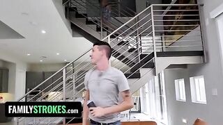 Sarah Bella, with her stunning 34DD natural curves, gets fucked by step-brothers