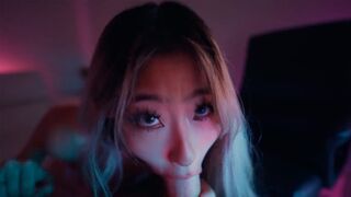 Raya Steele massages cock with her sexy Asian throat