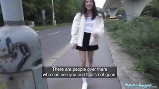 Petite brunette gets fucked on the street by Public Agent