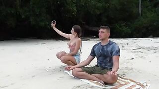 Meditation on the beach turns into a deep, sloppy blowjob session with a stranger