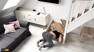 The stepsister got stuck again and her stepbrother took advantage of the situation to have his way with her