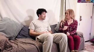 Stepmom helped her stepson not to masturbate by giving him a blowjob