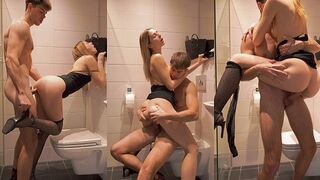 Pervert dude fucked his step sister in the bathroom wearing sexy mini dress and stockings