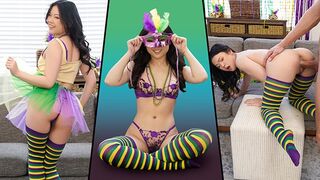 Petite Teen Lulu Chu Celebrates Mardi Gras with Intense Action