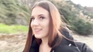 The cute girl made a blowjob for her lover on the beach and her friends saw it