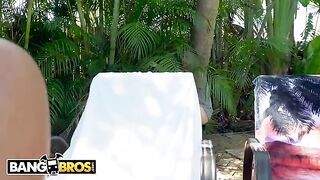 Julianna Vega shakes big tits and ass for stalker in oil, bang bros