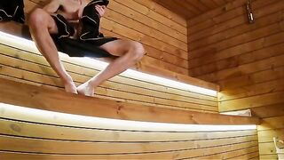 I show my hard cock to three strangers in the sauna