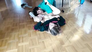 A horny girlfriend gets fucked hard on the floor, her squirt soaked with cum