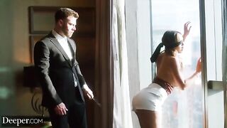 Curvy Kazumi gets dominated, gagged, and spanked hard by a commanding figure in a sensual, iconic scene from Deeper, a channel known for its passionate and erotic content that often explores themes of domination and kinky fantasies