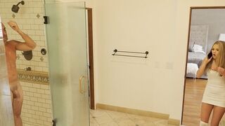 Athena Faris sneaks into the shower with her stepdad in a spicy scene