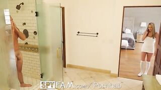 Athena Faris sneaks into the shower with her stepdad in a spicy scene