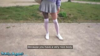 Slim Italian college girl gets fucked outdoors for cash by PublicAgent