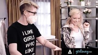 Scissoring and interracial sex with stunning Ember Snow and a hot blonde, captured in passionate HD